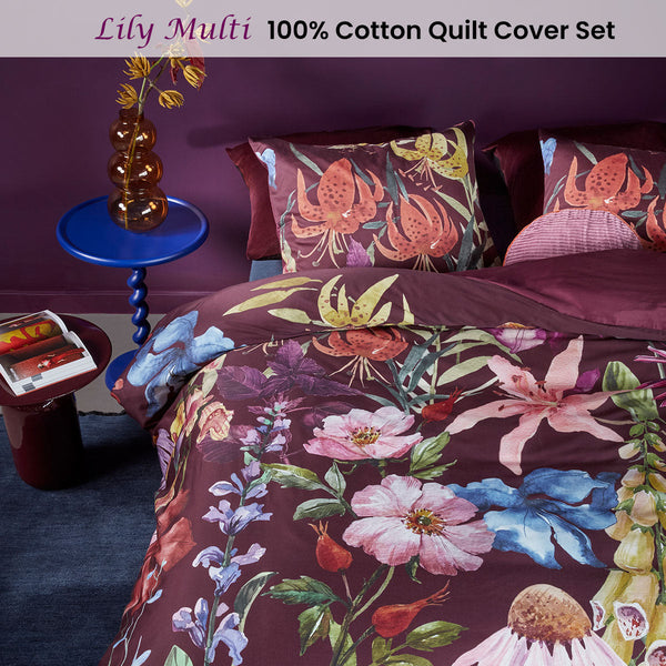 House Lily Multi Cotton Floral Quilt Cover Set Quilt Covers