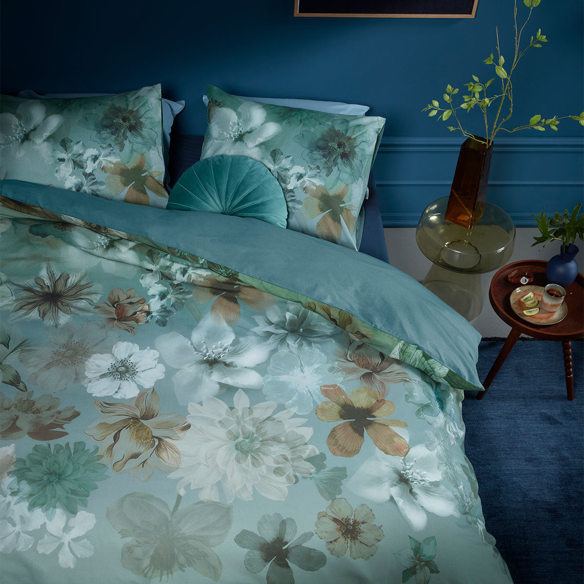 House Lou Blue Green Cotton Floral Quilt Cover Set Quilt Covers