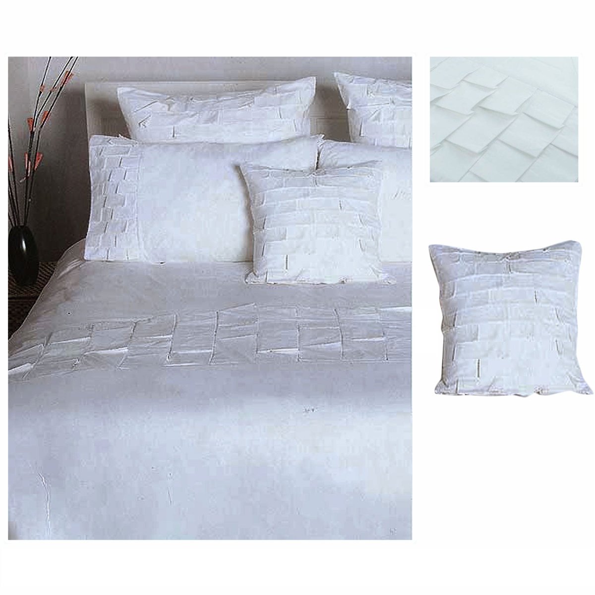 Accessorize Pleats White Cotton Quilt Cover Set Double + 1 Free Bonus Cushion Quilt Covers