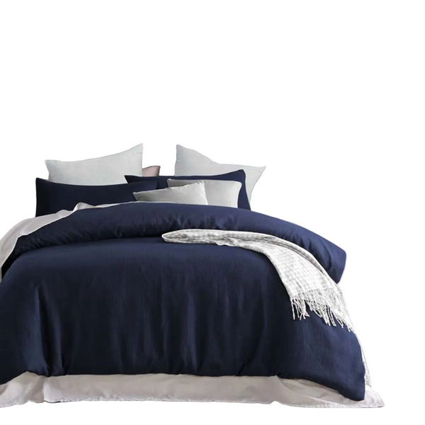 Accessorize Navy Waffle Polyester Quilt Cover Set Double Quilt Covers