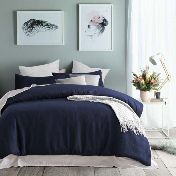 Accessorize Navy Waffle Polyester Quilt Cover Set Single Quilt Covers