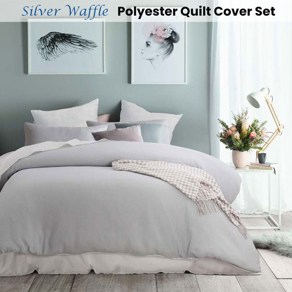 Accessorize Silver Waffle Polyester Quilt Cover Set King Quilt Covers