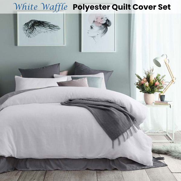 Accessorize White Waffle Polyester Quilt Cover Set Single Single Bed Quilts
