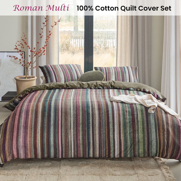 House Roman Multi Cotton Stripe Quilt Cover Set Quilt Covers