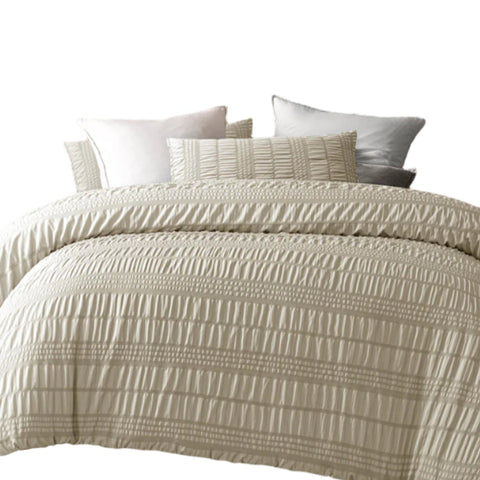Accessorize Seersucker Natural Polyester Quilt Cover Set Queen Quilt Covers