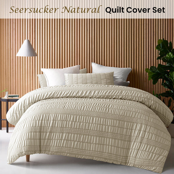 Accessorize Seersucker Natural Polyester Quilt Cover Set King Quilt Covers