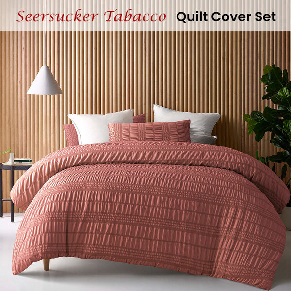 Accessorize Seersucker Tobacco Polyester Quilt Cover Set King Quilt Covers