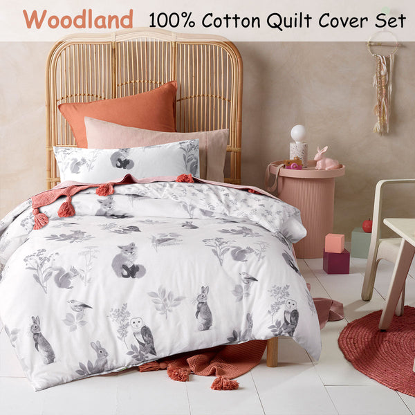 Happy Kids Woodland White Cotton Quilt Cover Set For Home Bedding Quilt Covers