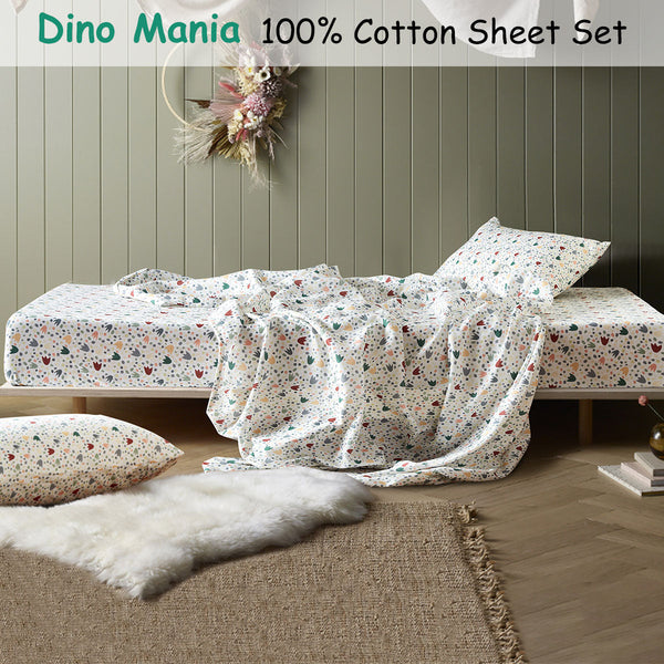 Happy Kids Dino Mania Green Cotton Sheet Set For Home Bedding Sheets
