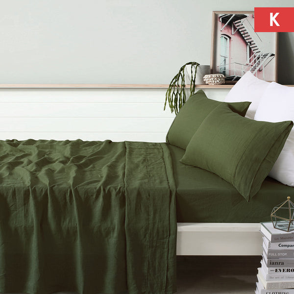 Design Homewares 100% Linen Olive Sheet Set King Sheets