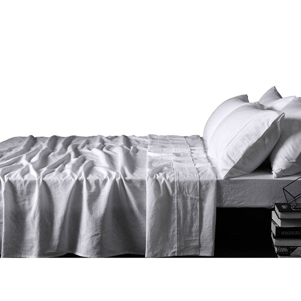 Design Homewares 100% Linen White Sheet Set Queen Sheets