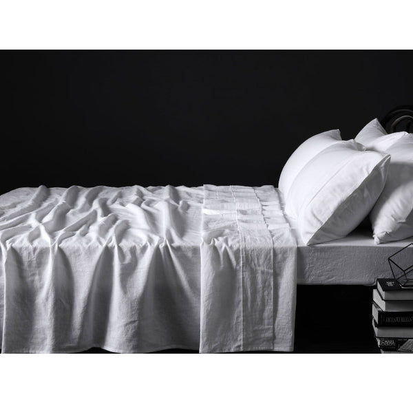 Design Homewares 100% Linen White Sheet Set Queen Sheets