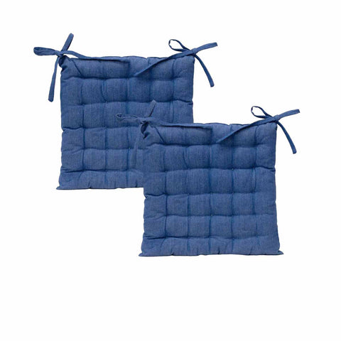 J. Elliott Set Of 2 Outdoor 100% Cotton Chair Pads 40 X Cm Solid Blue Chairs