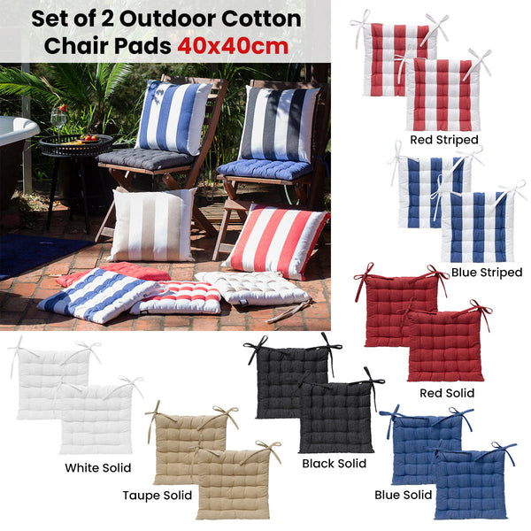 J. Elliott Set Of 2 Outdoor 100% Cotton Chair Pads 40 X Cm Solid Red Chairs