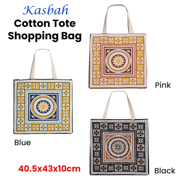 J Elliot Kasbah Cotton Tote Shopping Bag 40.5X43x10cm Blue Reusable Shopping Bags