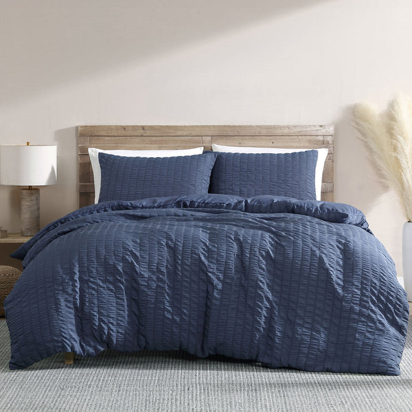 Ardor Byron Navy Seersucker Quilt Cover Set King Quilt Covers