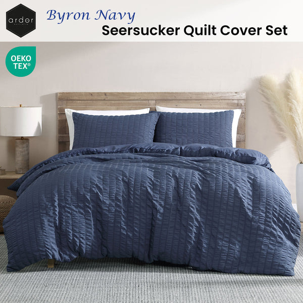 Ardor Byron Navy Seersucker Quilt Cover Set Queen Quilt Covers