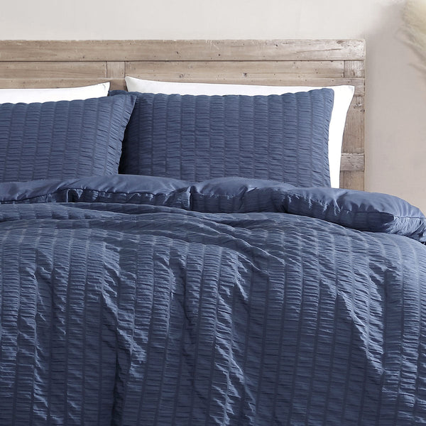 Ardor Byron Navy Seersucker Quilt Cover Set Queen Quilt Covers