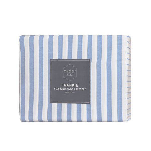 Ardor Frankie Blue Stripe Yarn Dyed Reversible Quilt Cover Set King Quilt Covers
