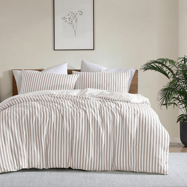 Ardor Frankie Natural Stripe Yarn Dyed Reversible Quilt Cover Set Queen Quilt Covers