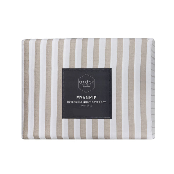 Ardor Frankie Natural Stripe Yarn Dyed Reversible Quilt Cover Set Queen Quilt Covers