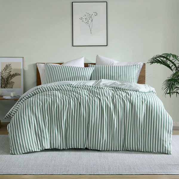 Ardor Frankie Sage Stripe Yarn Dyed Reversible Quilt Cover Set King Quilt Covers