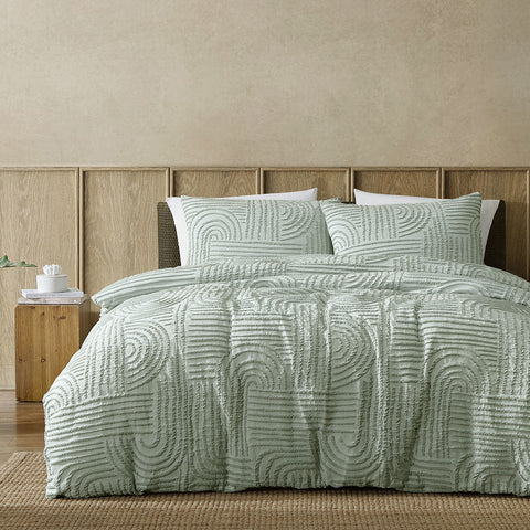 Ardor Kiewa Dusty Sage Textured Jacquard Aztec Quilt Cover Set King Quilt Covers