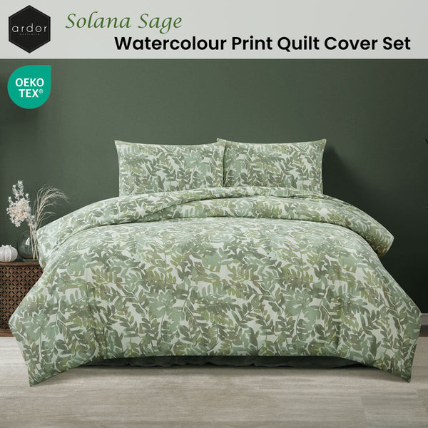 Ardor Solana Sage Watercolour Print Quilt Cover Set King Quilt Covers