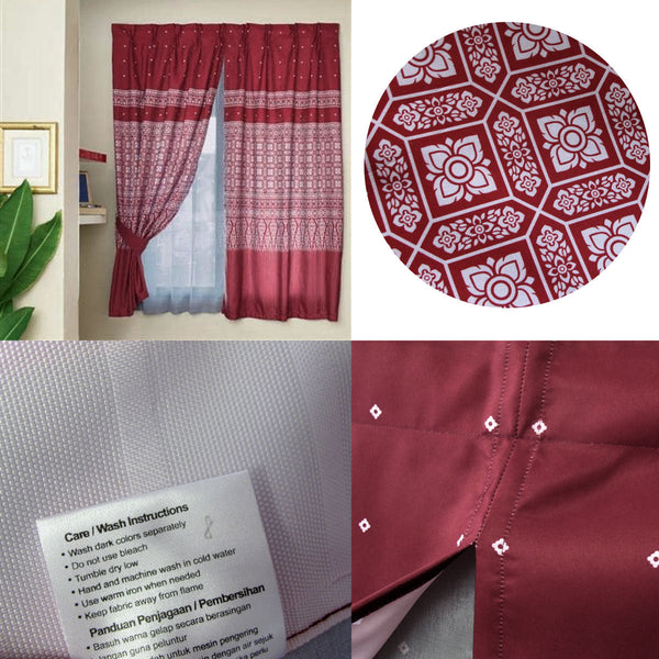 Avon Home Casa Kayangan Burgundy Pinch Pleat Window Curtain With Attached Lace Curtains & Drapes