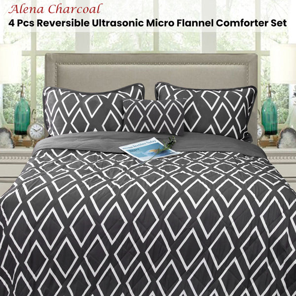 Alena Charcoal 4 Pcs Ultrasonic Comforter Set Queen Comforter Sets Queen