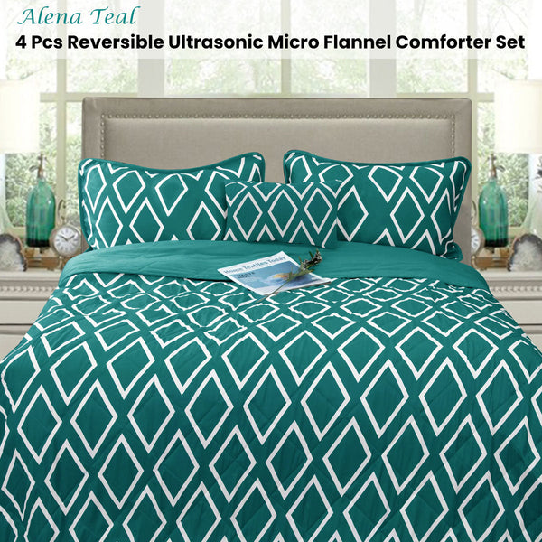Alena Teal 4 Pcs Ultrasonic Comforter Set Queen Comforter Sets Queen