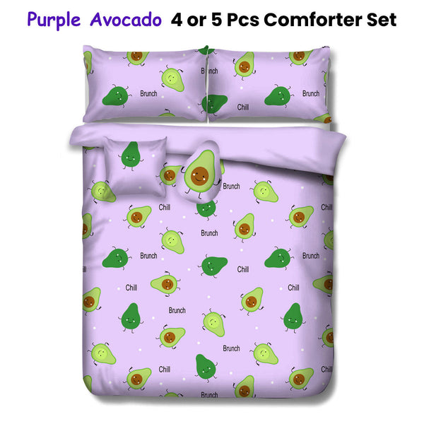 5 Pcs Purple Avocado Kids Adventure Comforter Set Queen Comforter Sets Queen