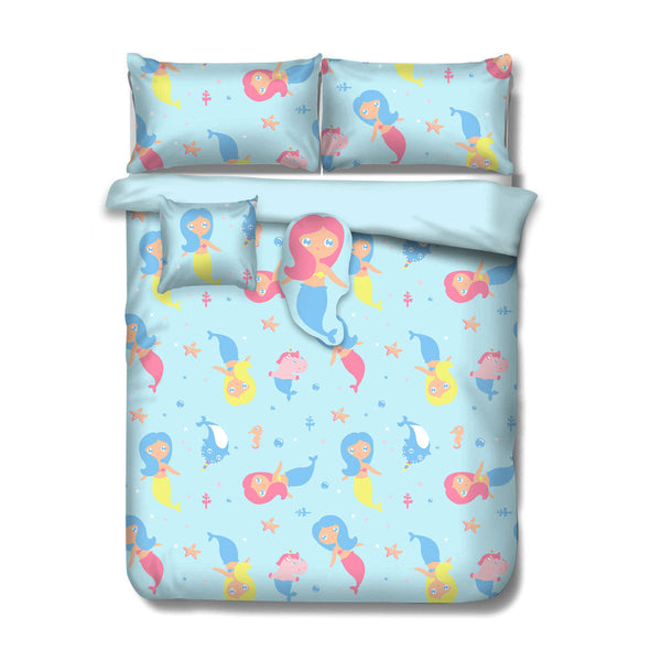 4 Pcs Mermaid Kids Advventure Comforter Set Single Size Single Bed Comforters