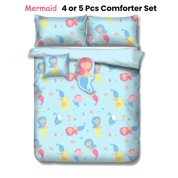 4 Pcs Mermaid Kids Advventure Comforter Set Single Size Single Bed Comforters