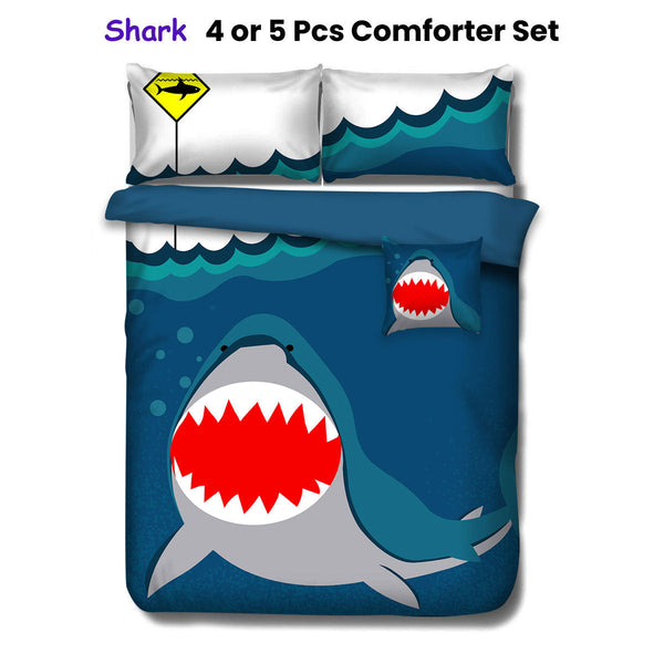 Navy Shark Kids Advventure 5 Pcs Comforter Set King King Comforter Sets
