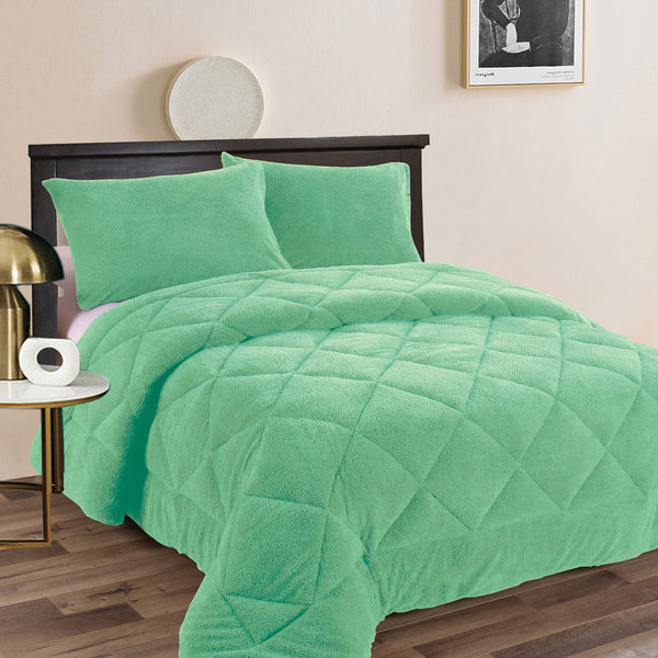 3 Pcs Teddy Fleece Comforter Set Aqua Frost King Size King Comforter Sets