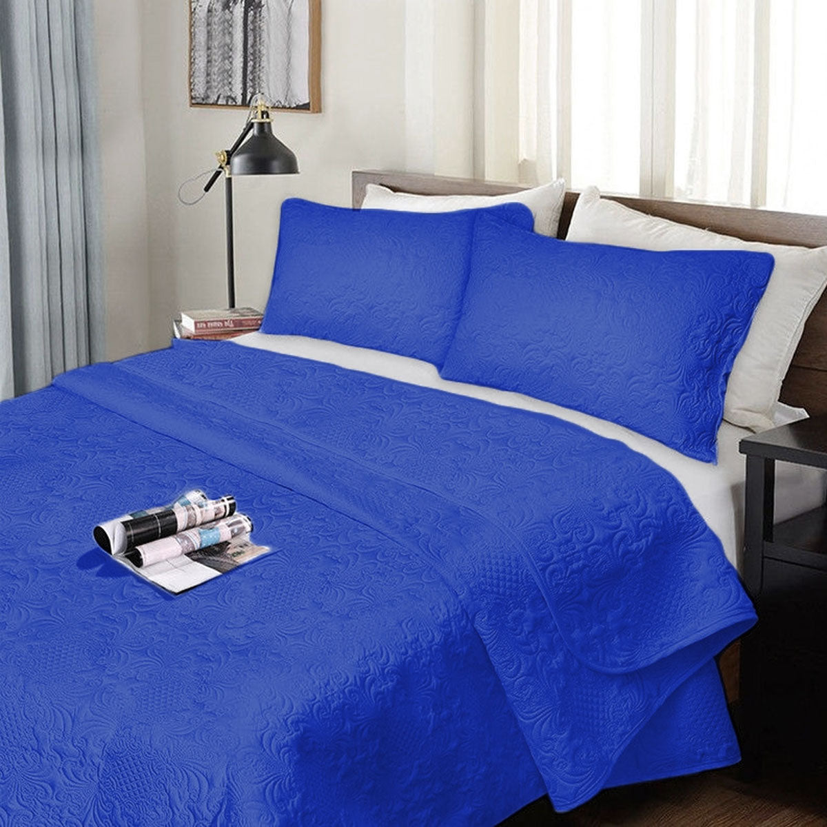 Ramesses 3 Piece Ultrasonic Comforter Set King Royal Blue King Comforter Sets
