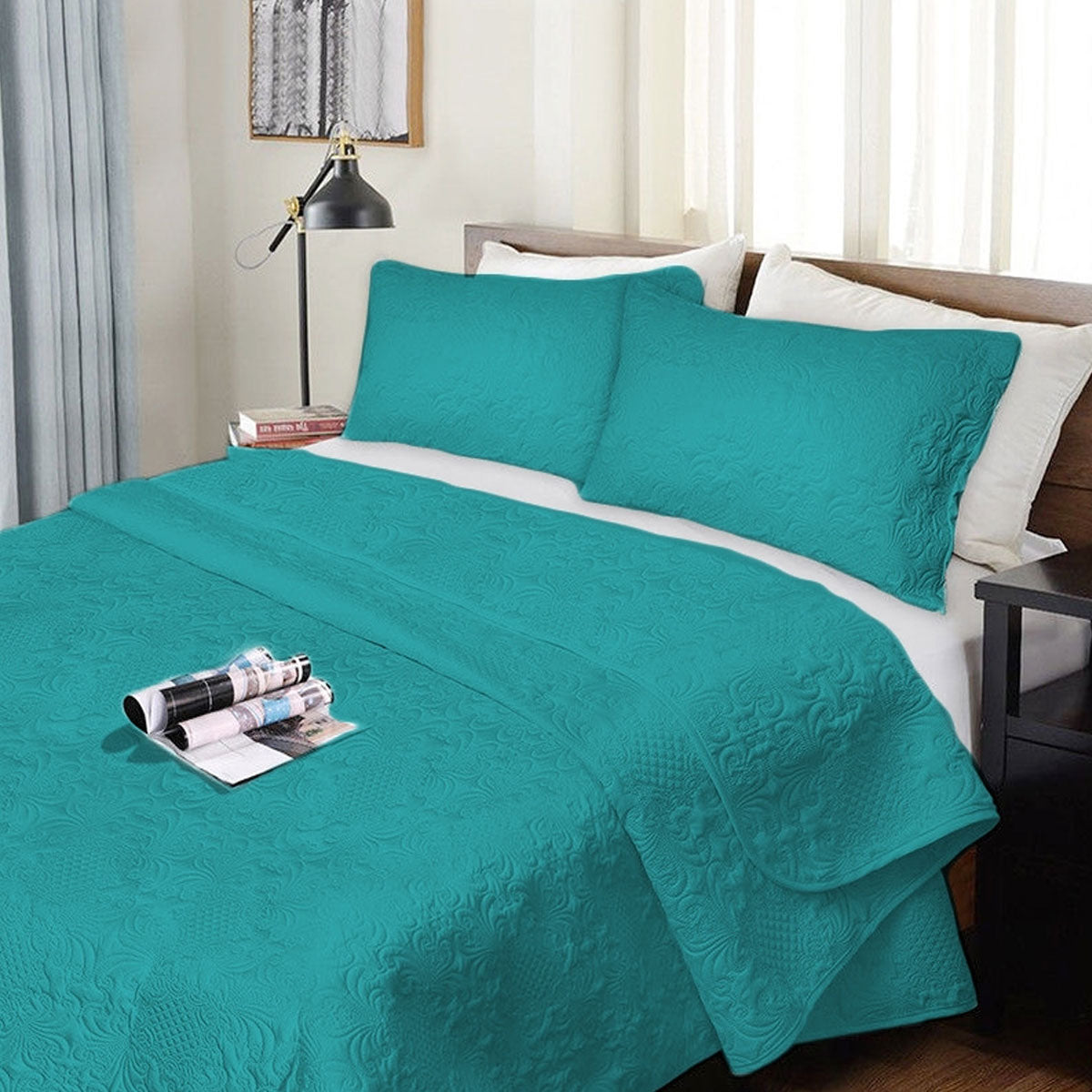 Ramesses 3 Piece Ultrasonic Comforter Set King Teal Bedding King Comforter Sets
