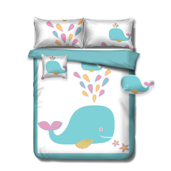 5 Pcs Baby Blue Whale Kids Advventure Comforter Set Double Double Bed Comforters