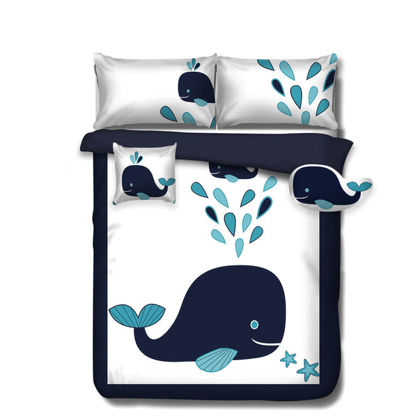 4 Pcs Navy Whale Kids Advventure Comforter Set Single Single Bed Comforters