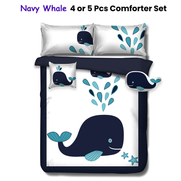 4 Pcs Navy Whale Kids Advventure Comforter Set Single Single Bed Comforters