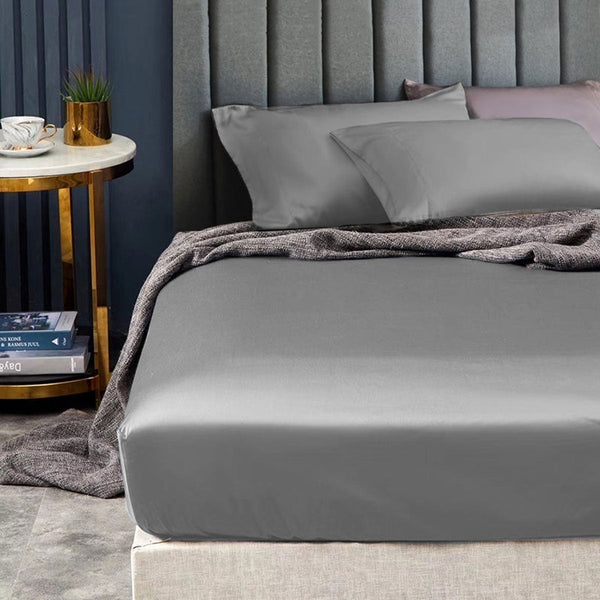 1500Tc Elite Egyptian Cotton Sateen Fitted Sheet Combo Set Grey King Single Sheets