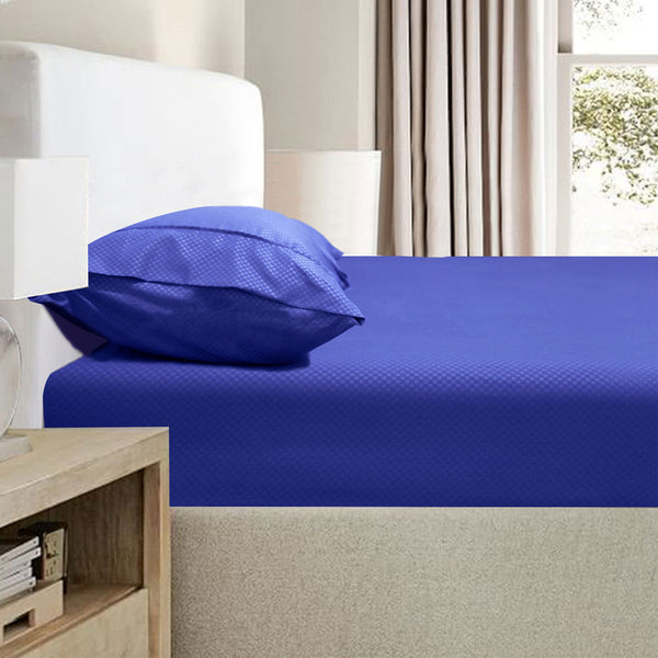 2000Tc Bamboo Embossed Fitted Sheet Combo Set Royal Blue Double Sheets