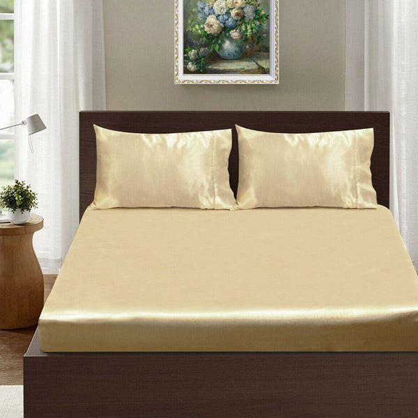 Casablanca Satin Fitted Sheet Combo Set Champagne King Sheets