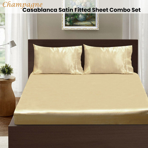 Casablanca Satin Fitted Sheet Combo Set Champagne King Sheets