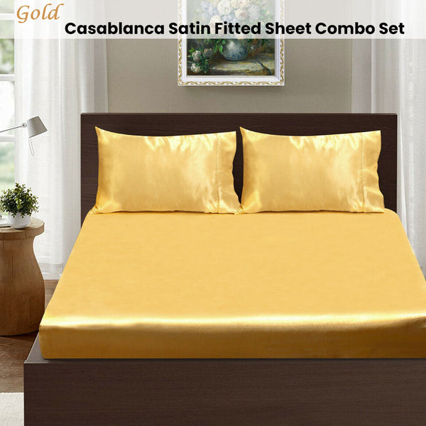 Casablanca Satin Fitted Sheet Combo Set Gold King Sheets