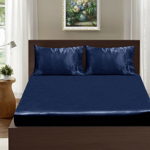 Casablanca Satin Fitted Sheet Combo Set Navy Blue King Sheets