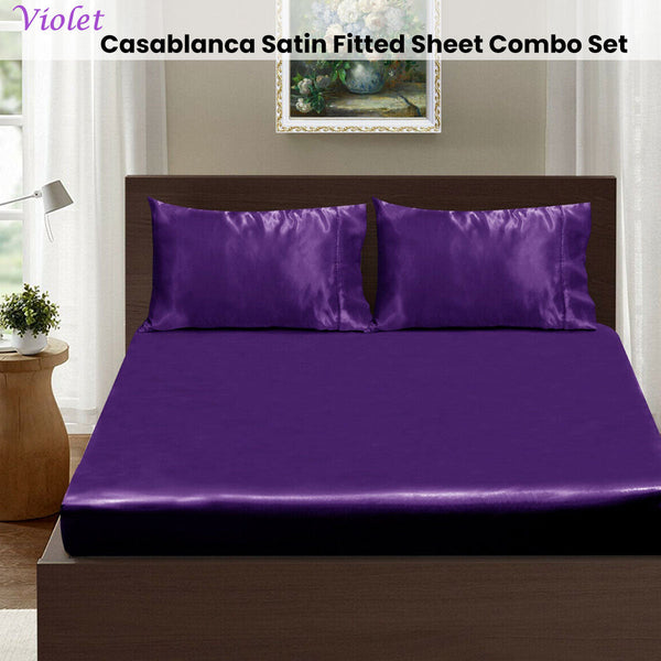 Casablanca Satin Fitted Sheet Combo Set Violet King Sheets
