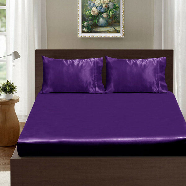 Casablanca Satin Fitted Sheet Combo Set Violet Queen Sheets
