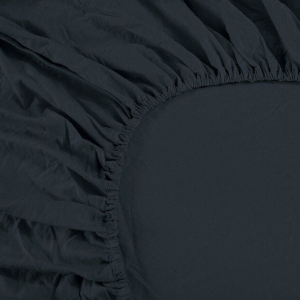 1000Tc Linen Bamboo Fitted Sheet Combo Set Charcoal Double Sheets